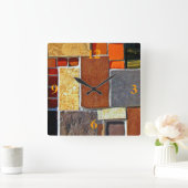 Bruine en Oranje Tegels Vierkante Klok (Huis)