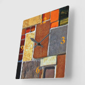 Bruine en Oranje Tegels Vierkante Klok (Hoek)