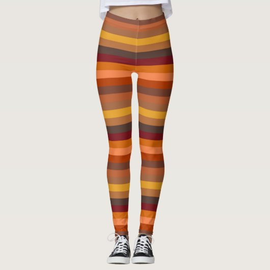 Bruine en oranje tinten strepen leggings (Voorkant)