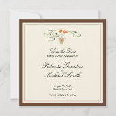 Bruine en Oranje Tortelduifjes besparen de datum Save The Date (Voorkant)