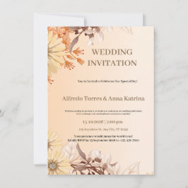 Bruine en Oranje Waterverf Illustratieve bruiloft Kaart