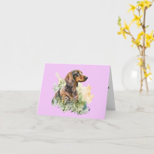 Bruine en rode Dachshund Bloemige kaart voor elke  (Gele Bloem)