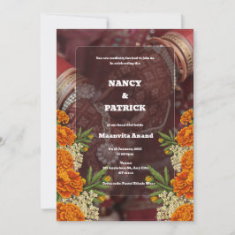 Bruine en Rode Minimalistische Mehendi Uitnodiging