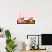 Bruine en Roze Beren Kinderen Muur Decor Poster (Thuiskantoor)