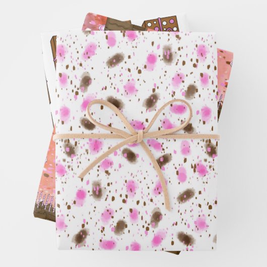 Bruine en roze chocolade Cake Birthday Inpakpapier Vel (In situ)