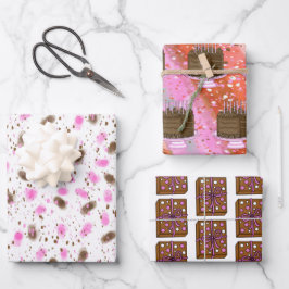 Bruine en roze chocolade Cake Birthday Inpakpapier Vel