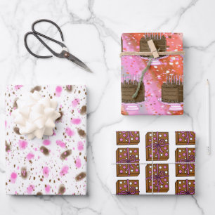 Bruine en roze chocolade Cake Birthday Inpakpapier Vel