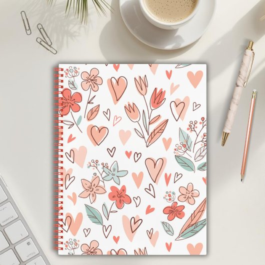 Bruine en Roze Floral Heart-laptop Notitieboek
