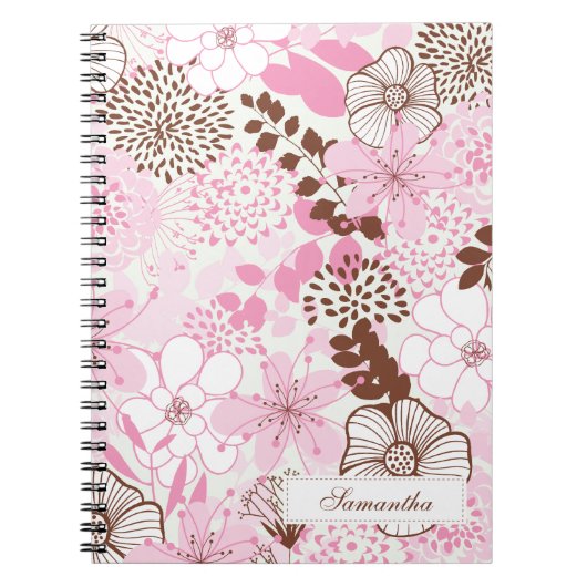 Bruine en roze lentuin notitieboek (Voorkant)