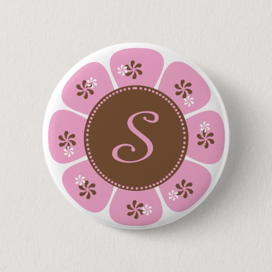 Bruine en Roze Monogram S Ronde Button 5,7 Cm (Voorkant)