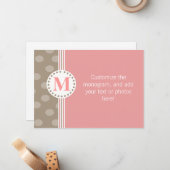 Bruine en roze Stippen en stripes - Aangepaste art Notitiekaartje (Voorkant / Achterkant in situ)