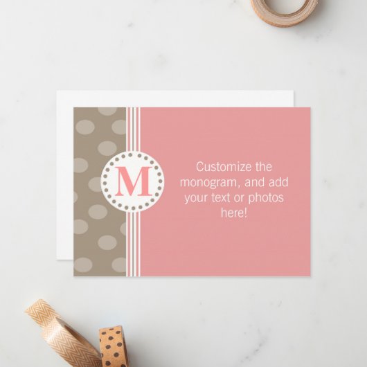 Bruine en roze Stippen en stripes - Aangepaste art Notitiekaartje (Voorkant / Achterkant in situ)