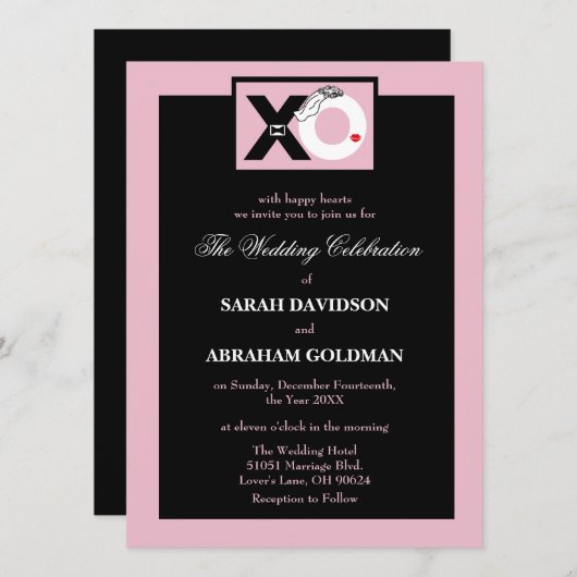 Bruine en roze trouwe bruiloft kaart (Voorkant / Achterkant)