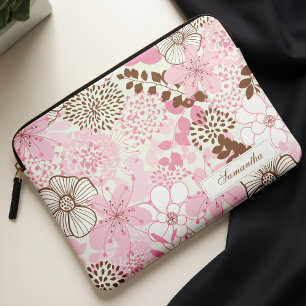 Bruine en roze voorjaarstuin laptop sleeve