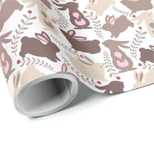 Bruine en Tan Konijnen Op Witte Pasen Cadeaupapier (Rol Hoek)