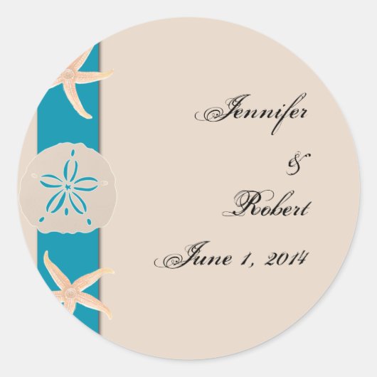 Bruine en Turquoise Band Starfish Envelope Seal Ronde Sticker (Voorkant)