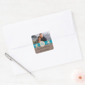 Bruine en Turquoise Band Zeester en Zanddollar Vierkante Sticker (Envelop)