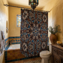 Bruine en turquoise bohemien douchegordijn
