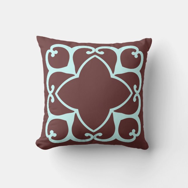 Bruine en turquoise decoratieve kussen (Voorkant)