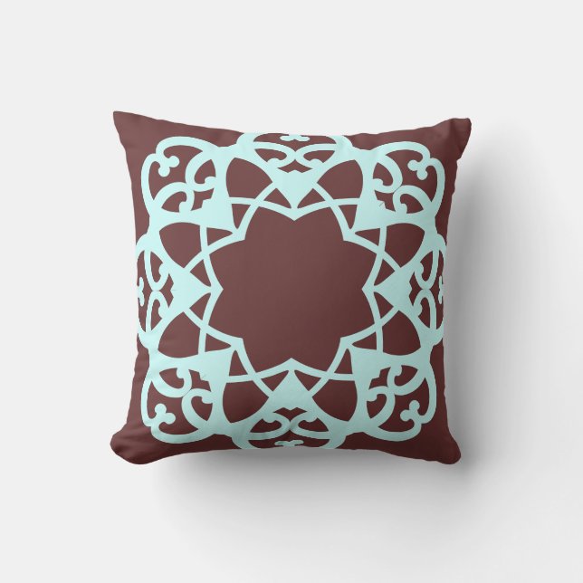 Bruine en turquoise decoratieve kussen (Voorkant)