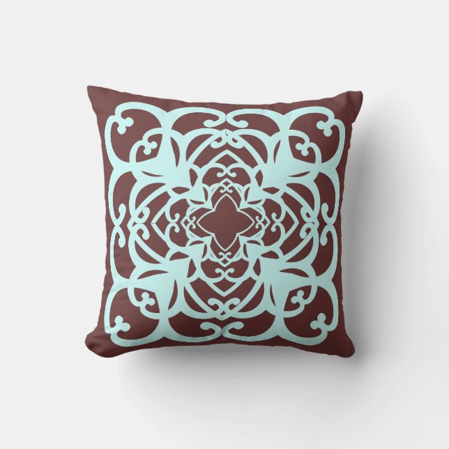 Bruine en turquoise decoratieve kussen (Voorkant)