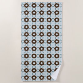 Bruine en witte bloemen geometrisch patroon strandlaken