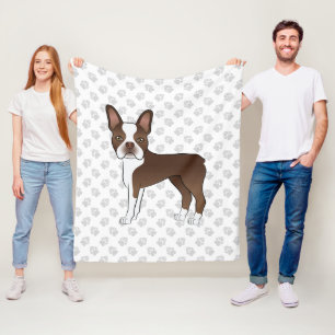 Bruine En Witte Boston Terrier Cartoon Hond & Poot Fleece Deken