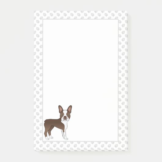 Bruine En Witte Boston Terrier Cartoon Hond & Poot Post-it® Notes (Voorkant)