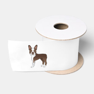 Bruine en witte Boston Terrier Mooie Cartoon Honde Satijnen Lint