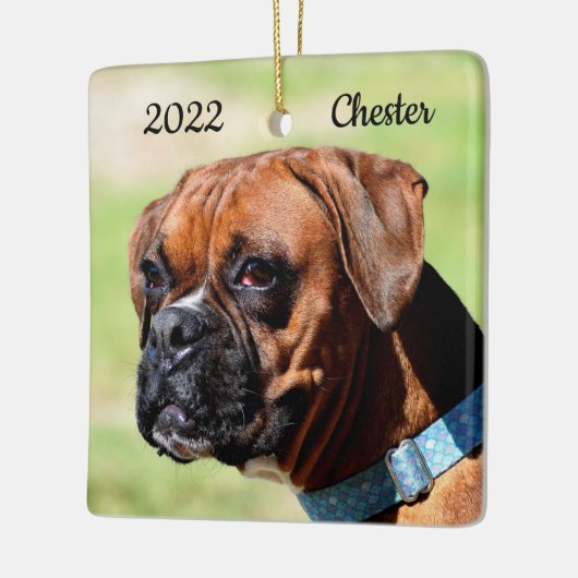 Bruine en Witte Boxer Puppy Dog Keramisch Ornament (Links)