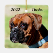 Bruine en Witte Boxer Puppy Dog Keramisch Ornament (Achterkant)