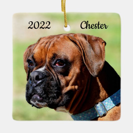 Bruine en Witte Boxer Puppy Dog Keramisch Ornament (Voorkant)