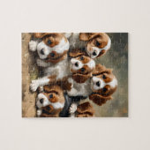 Bruine en witte Cavalier Spaniel Puppies, Legpuzzel (Horizontaal)