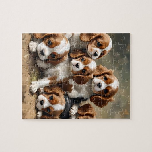 Bruine en witte Cavalier Spaniel Puppies, Legpuzzel (Horizontaal)
