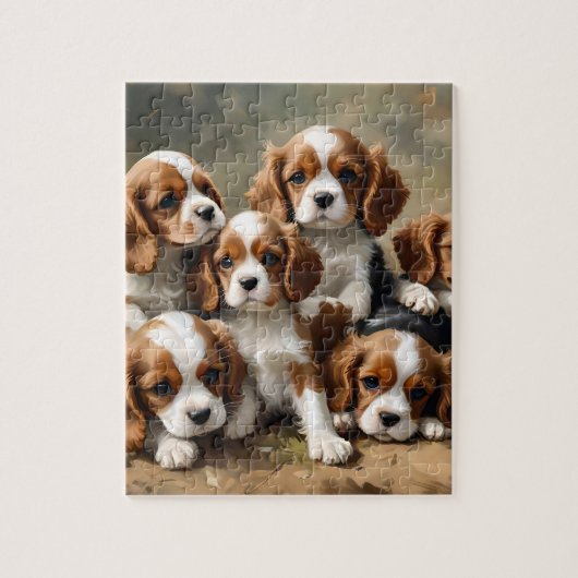 Bruine en witte Cavalier Spaniel Puppies, Legpuzzel (Verticaal)