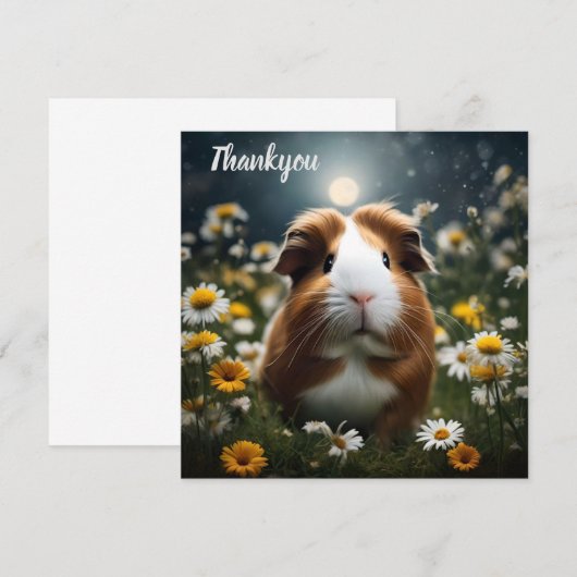 Bruine en witte cavia maan en madeliefjes, bedankkaart (Voorkant / Achterkant)