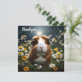 Bruine en witte cavia maan en madeliefjes, bedankkaart (Staand voorkant)