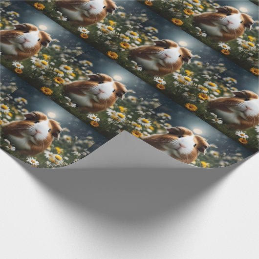 Bruine en witte cavia maan en madeliefjes, cadeaupapier (Hoek)
