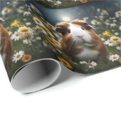 Bruine en witte cavia maan en madeliefjes, cadeaupapier (Rol Hoek)