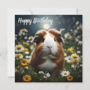 Bruine en witte cavia maan en madeliefjes, feestdagenkaart