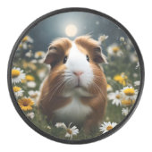 Bruine en witte cavia maan en madeliefjes, hockey puck (Voorkant)