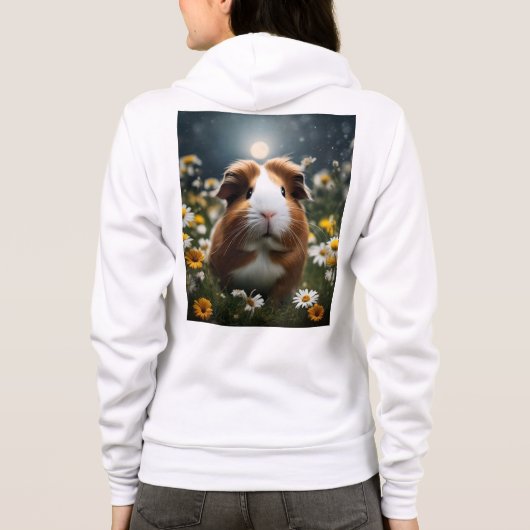 Bruine en witte cavia maan en madeliefjes, hoodie (Achterkant)