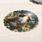 Bruine en witte cavia maan en madeliefjes, kartonnen onderzetters (Gekanteld)