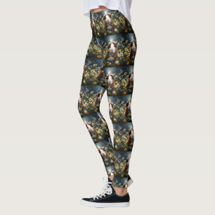 Bruine en witte cavia maan en madeliefjes, leggings