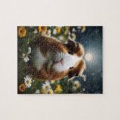 Bruine en witte cavia maan en madeliefjes, legpuzzel (Horizontaal)