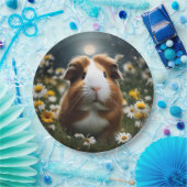 Bruine en witte cavia maan en madeliefjes, papieren bordje (Feest)