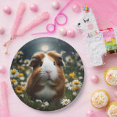 Bruine en witte cavia maan en madeliefjes, papieren bordje (Feest)