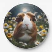 Bruine en witte cavia maan en madeliefjes, papieren bordje (Voorkant)