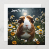 Bruine en witte cavia maan en madeliefjes, save the date (Voorkant / Achterkant)