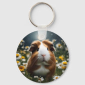 Bruine en witte cavia maan en madeliefjes, sleutelhanger (Achterkant)